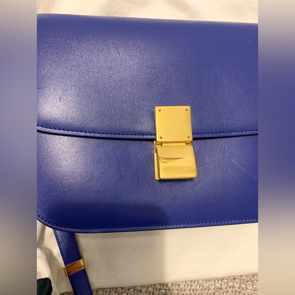 Celine medium classic box calfskin bag in blue - Picture 9 of 10